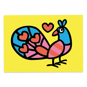 valentijn valentijnskaart valentijnskaarten postkaart illustratie vrolijk vrolijke kaart kaarten kinderen post kleur liefde pauw