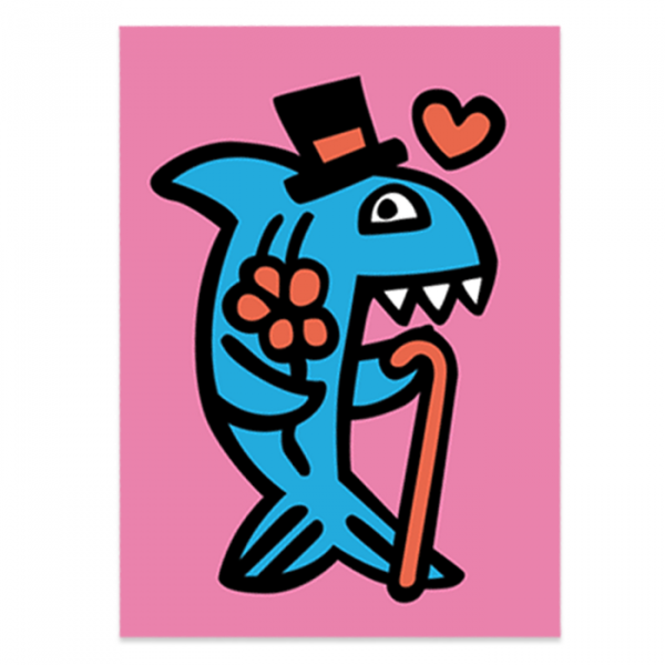 valentijn valentijnskaart valentijnskaarten postkaart illustratie vrolijk vrolijke kaart kaarten kinderen post kleur haai bloem